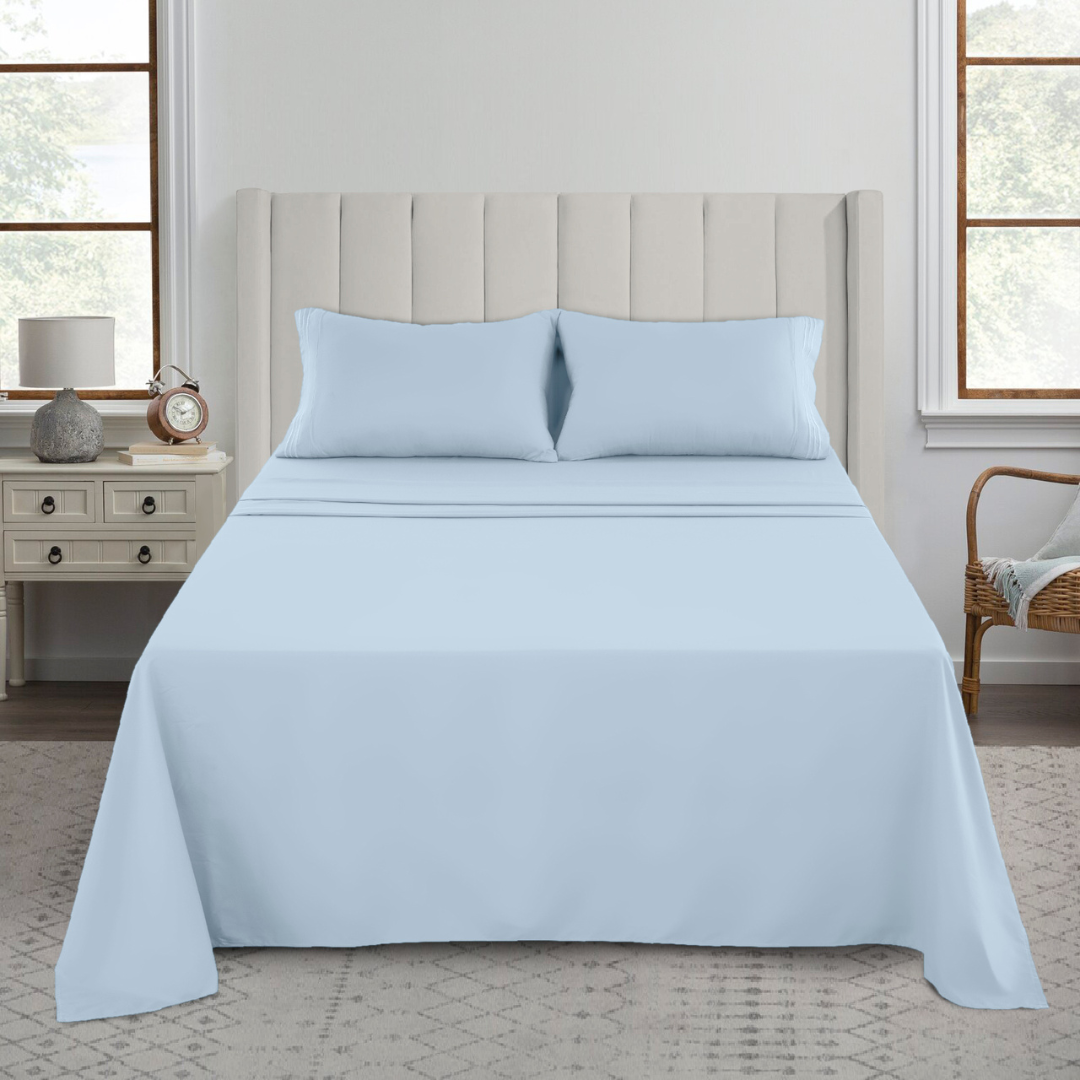 1800Series Deep Pocket Premier Microfiber Bed Sheet Set  Queen Ice Blue