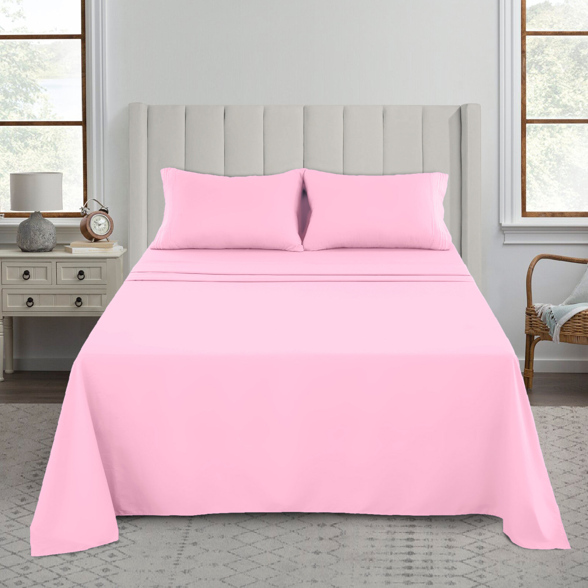 1800-Series Deep Pocket Premier Microfiber Bed Sheet Set - Full Pink
