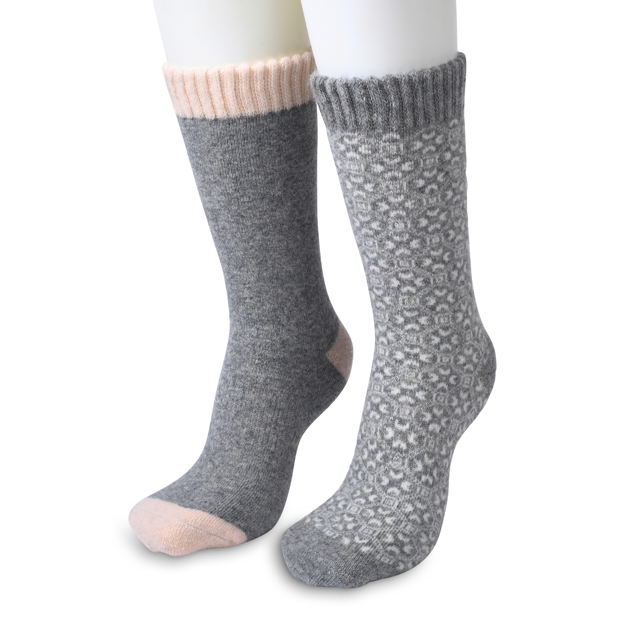GaaHuu™ Women's Wool Blend Cushioned Boot Socks (2-Pair) - grey allover nordic socks