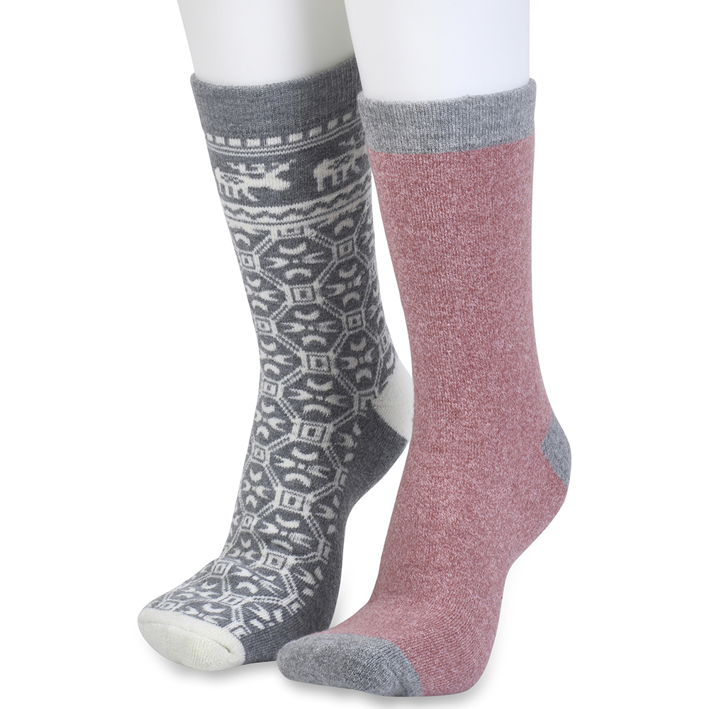 GaaHuu Women's Super Soft Cushioned Thermal Socks (2-Pair) - grey moose/rose solid