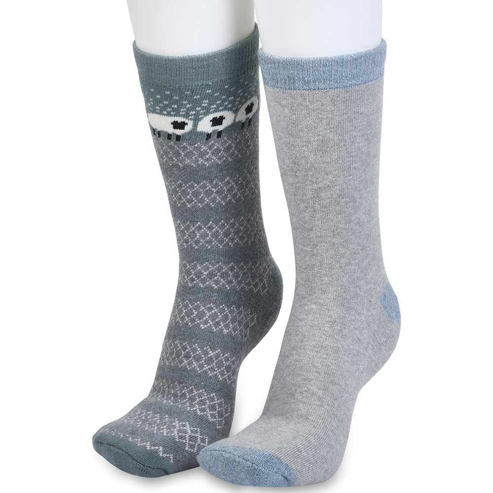 GaaHuu Women's Super Soft Cushioned Thermal Socks (2-Pair) - grey sheep/grey solid