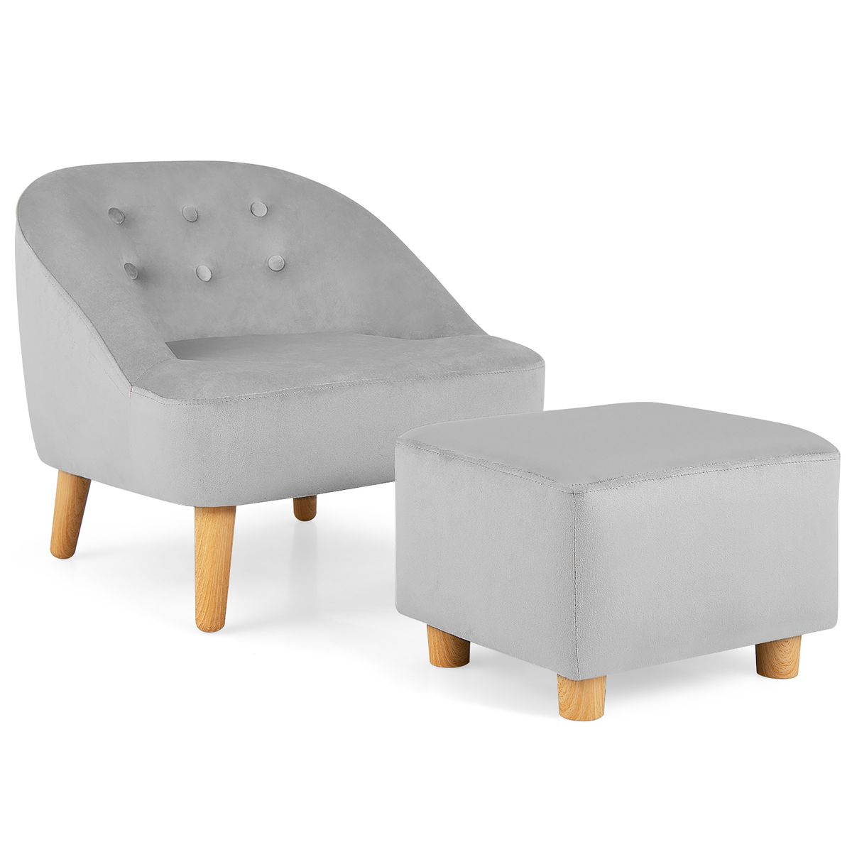 Soft Velvet Upholstered Kids' Sofa Chair with Ottoman - Kids Sofa Chair Grey