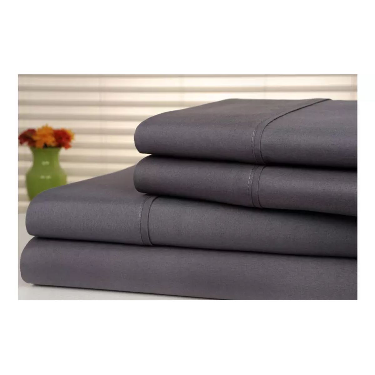 Kathy Ireland Essentials Collection 4-Piece Brushed Microfiber Sheet - Kathy Ireland 4 Piece Brushed Microfiber Sheet Set - King, Dark Grey-image-SKU6997299