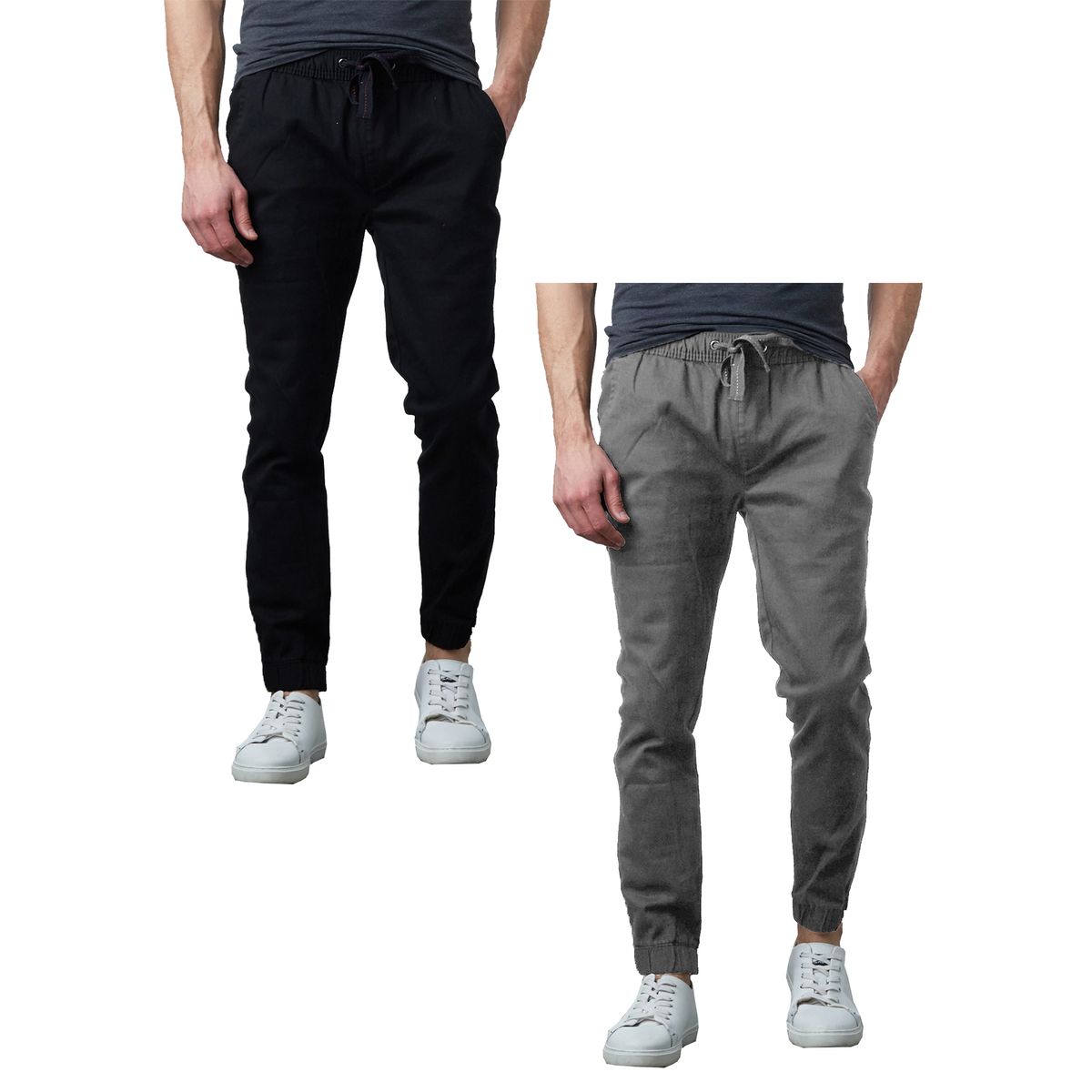 Men's Slim-Fit Cotton Twill Jogger Pants (2-Pack) - MJP-601-BK-DG / L
