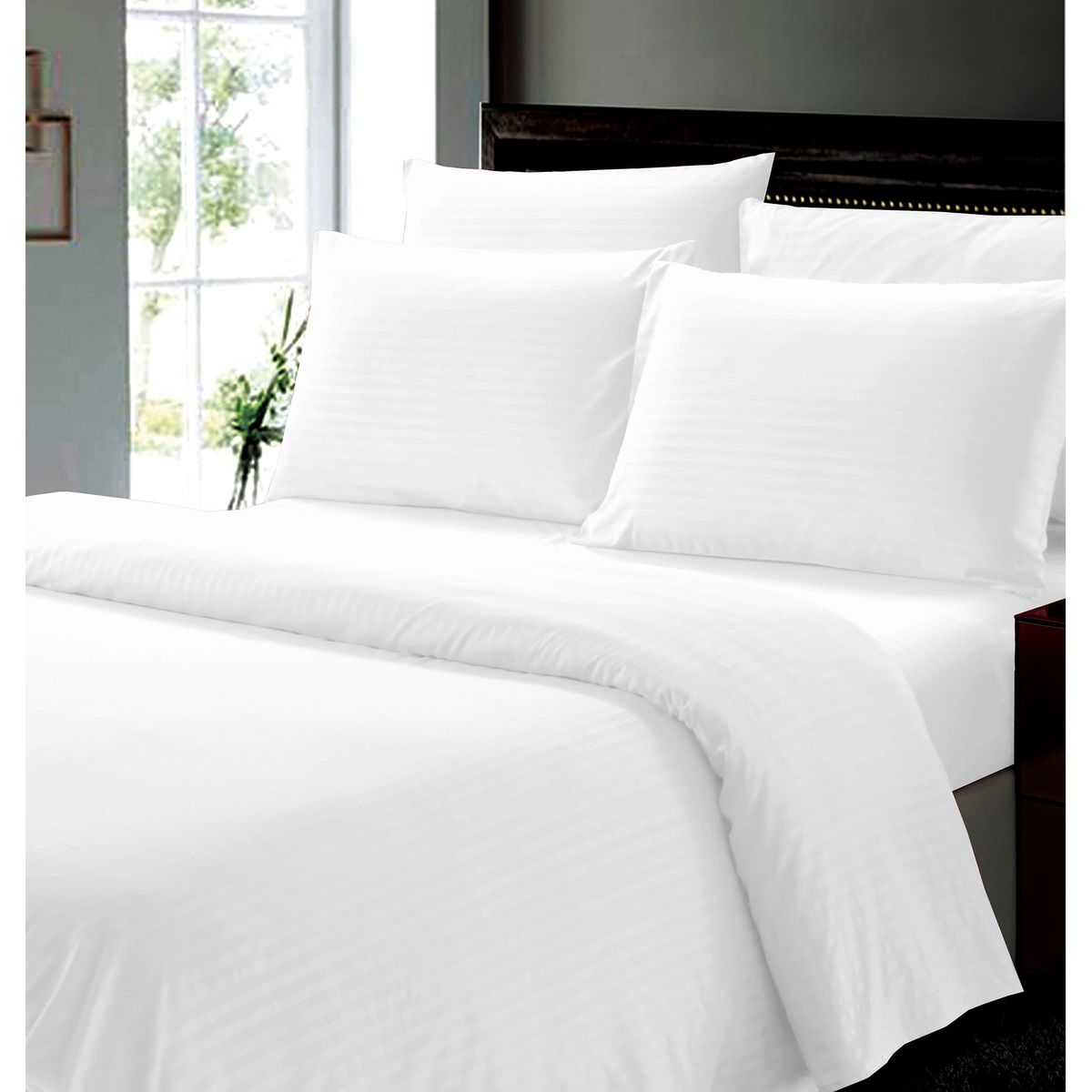 6-Piece Stripe Microfiber Sheet Set - Full - White