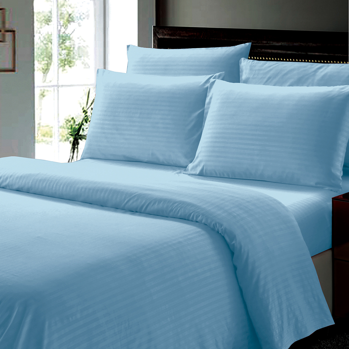 6-Piece Stripe Microfiber Sheet Set - Twin- Lt Blue
