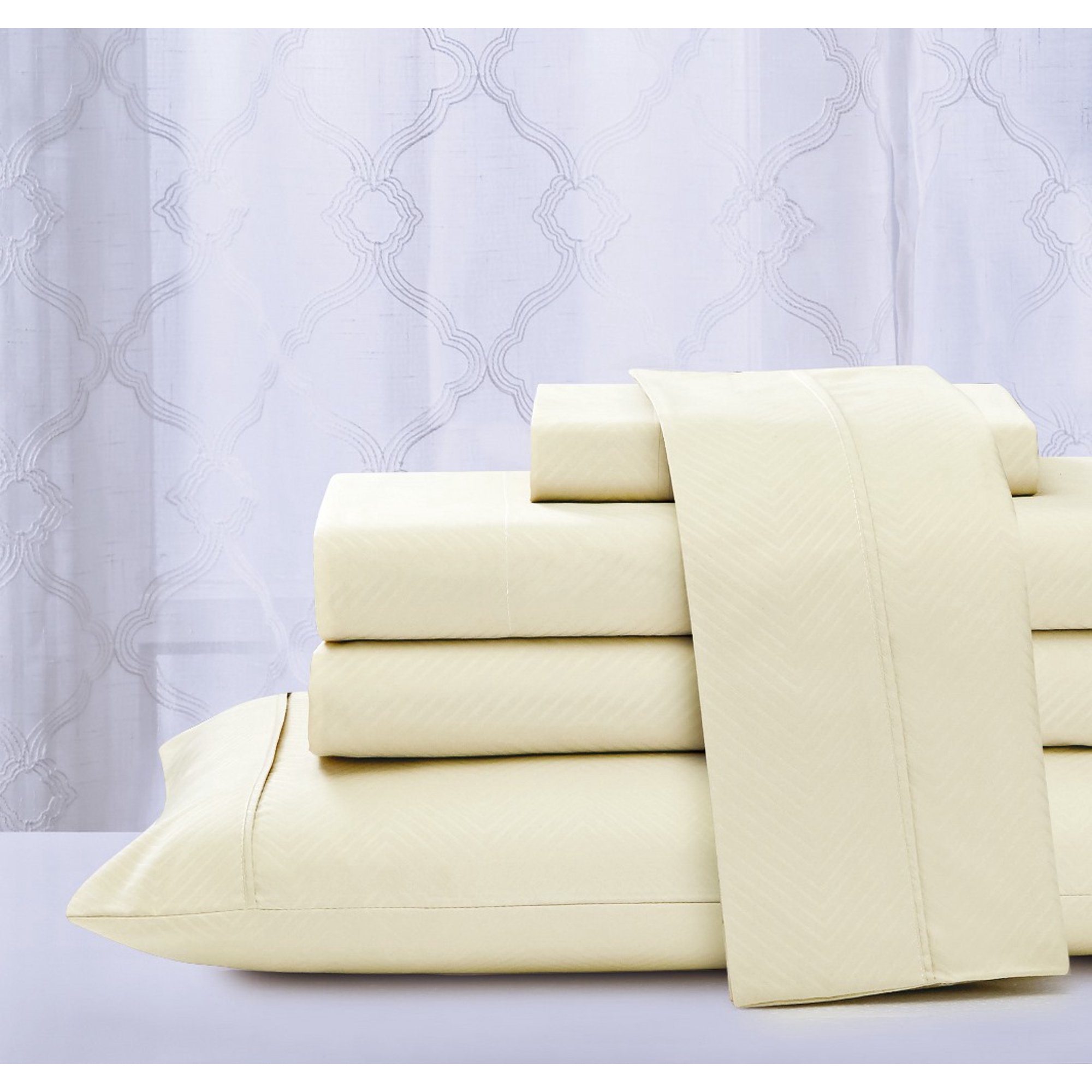 4-Piece Chevron Embossed Microfiber Sheet Set by Kathy Ireland&reg; - Kathy Ireland Chevron Embossed Microfiber 4 Piece Sheet Set, Queen - Ivory