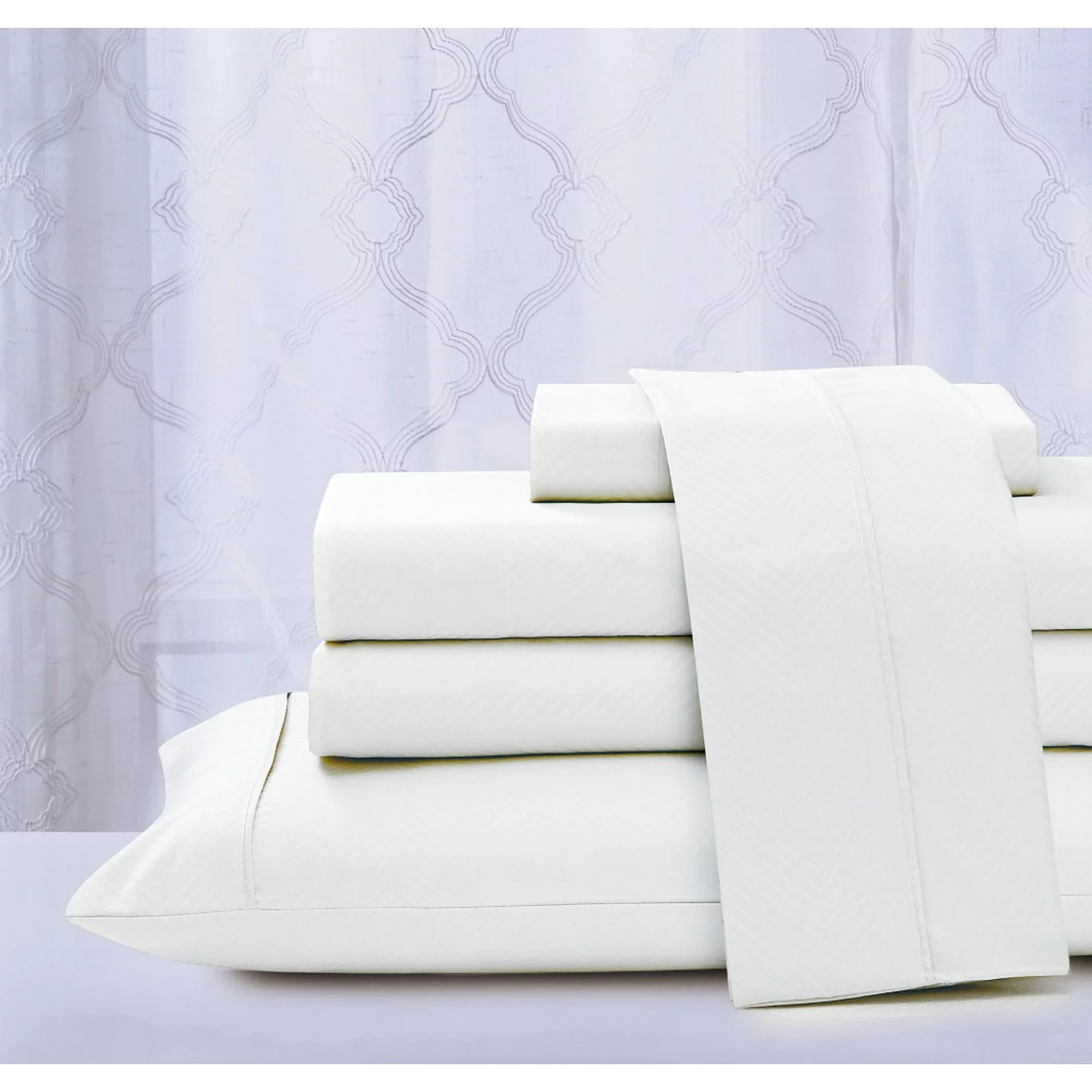 4-Piece Chevron Embossed Microfiber Sheet Set by Kathy Ireland® - Kathy Ireland Chevron Embossed Microfiber 4 Piece Sheet Set, Queen - White