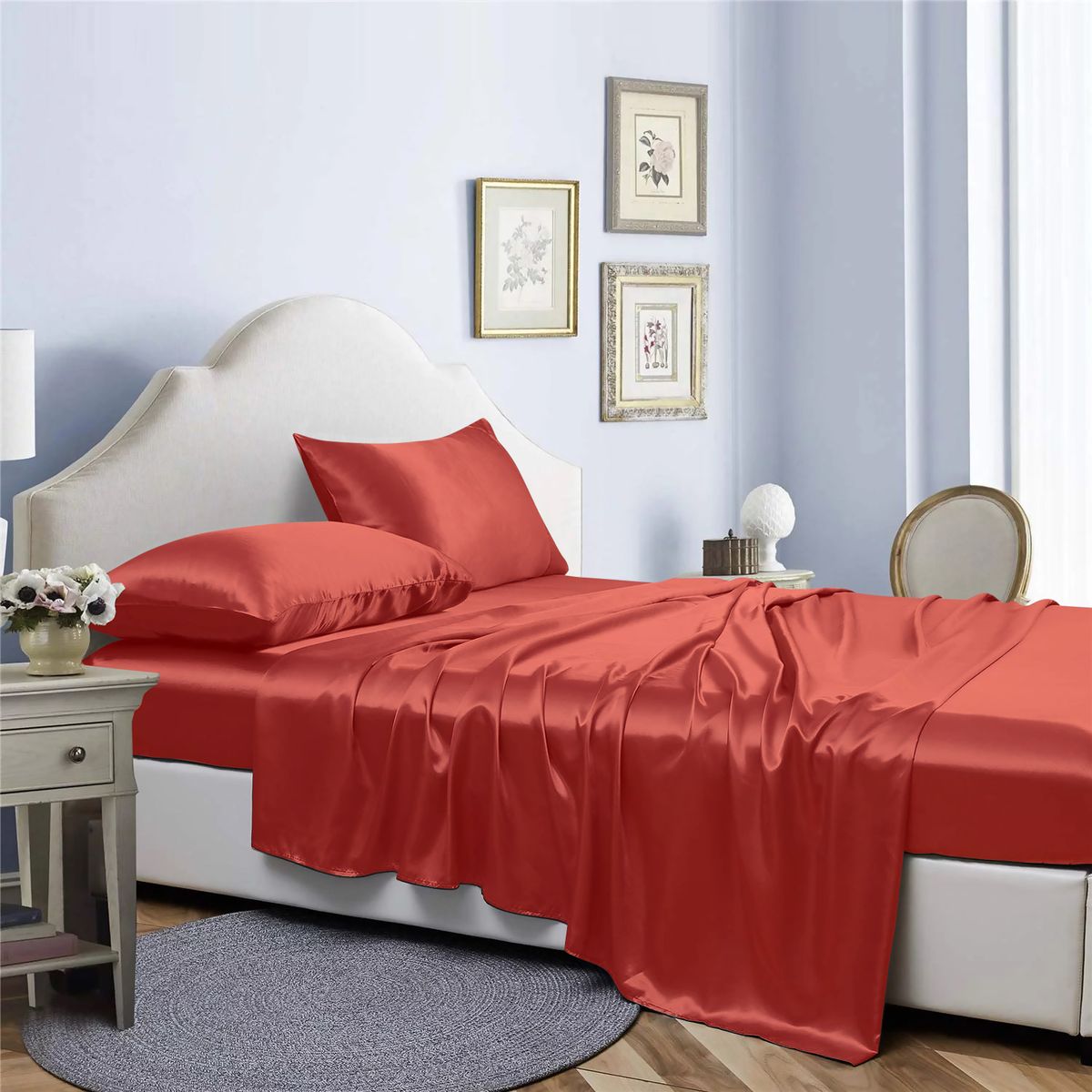 Bibb Home&reg; Silky Satin 4-Piece Sheet Sets - 4 Piece satin sheet set, Burnt Orange - Full