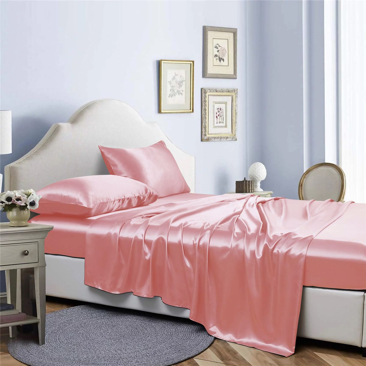 Bibb Home&reg; Silky Satin 4-Piece Sheet Sets - 4 Piece satin sheet set, Blush - Queen