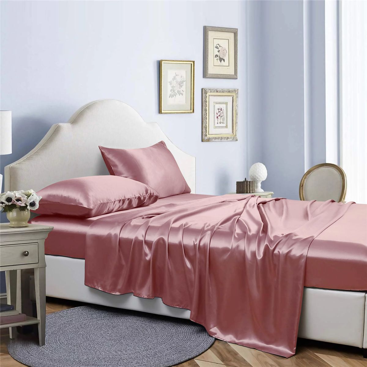 Bibb Home® Silky Satin 4-Piece Sheet Sets - 4 Piece satin sheet set, Pale Blush - Twin
