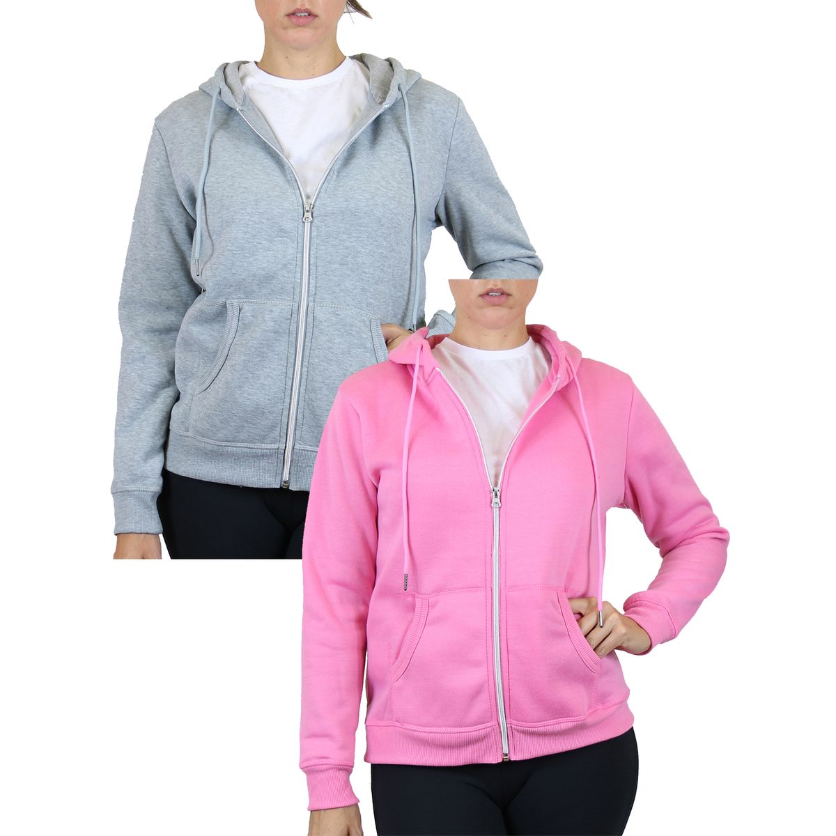 Women's Fleece-Lined Zip-up Hoodie (2-Pack) - WFH-1500 - PK-HG / M