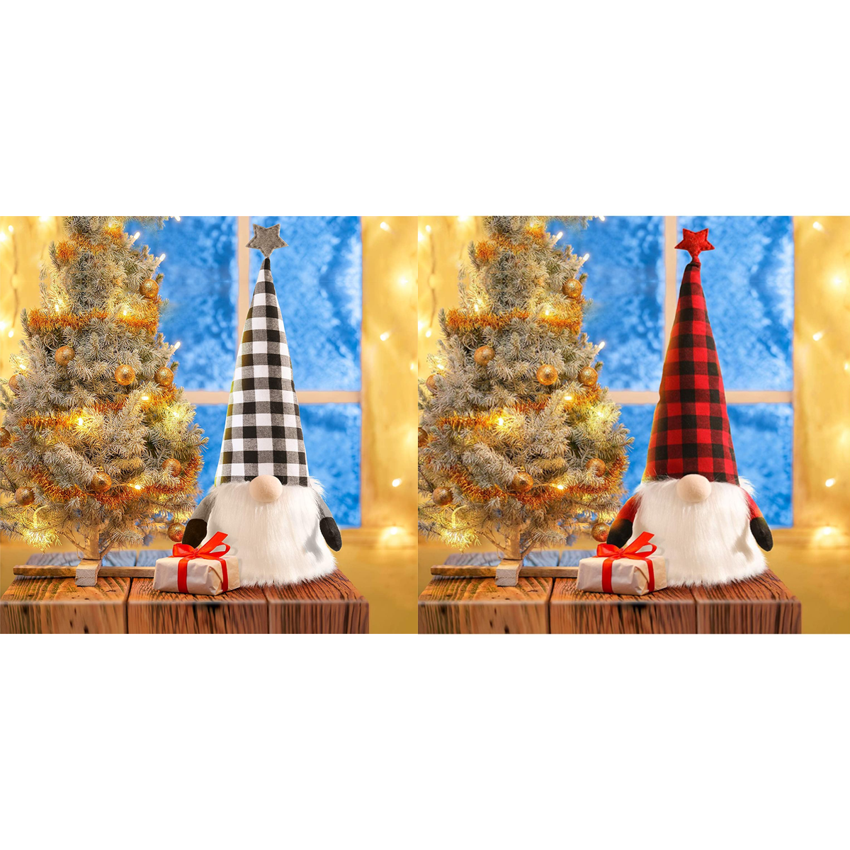 Gnome Christmas Tree Topper Decoration (2-Pack) - Grey + Red