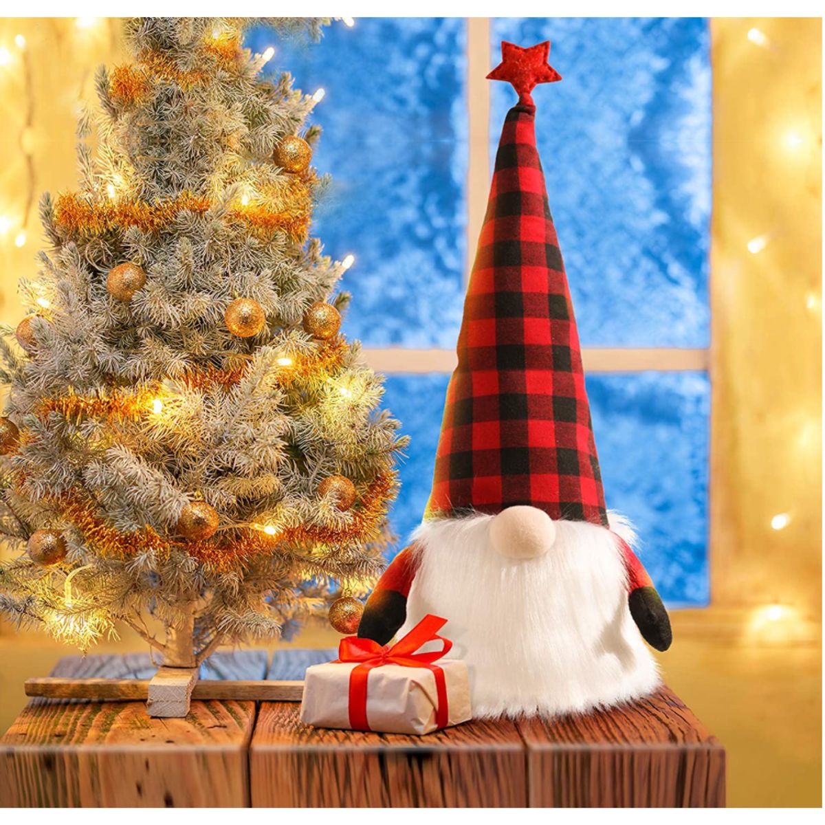 Gnome Christmas Tree Topper Decoration 2Pack Red Red