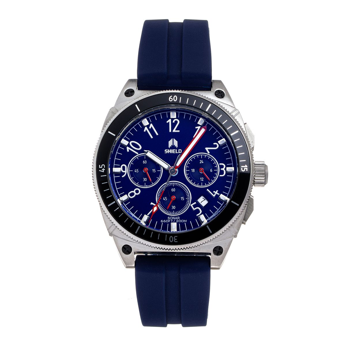 Shield™ Sonar Chronograph Strap Watches with Date - Dark Blue