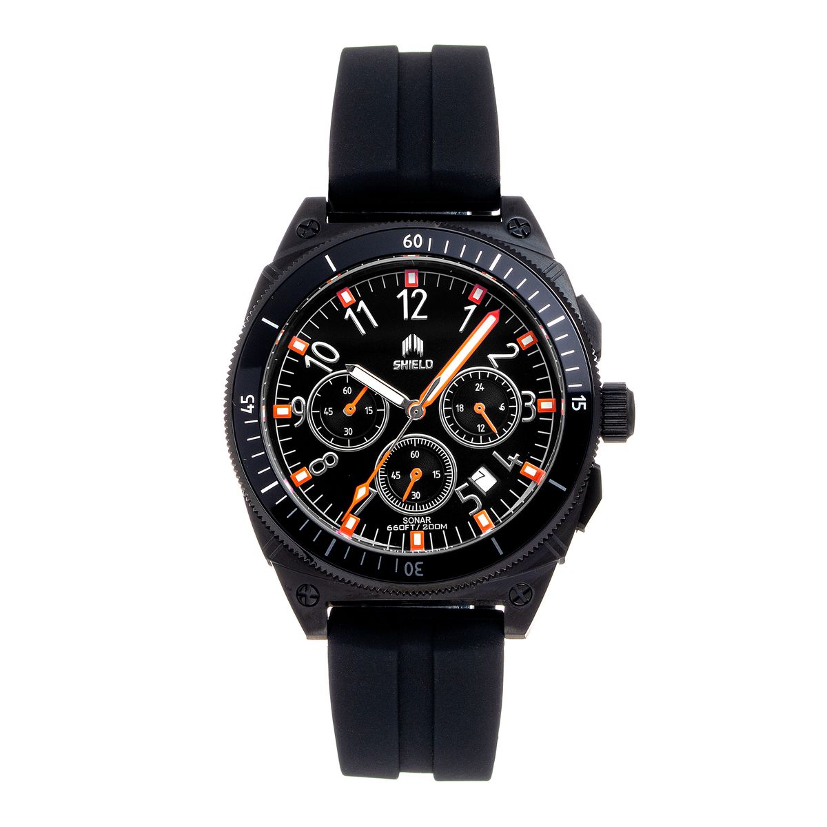 Shield Sonar Chronograph Strap Watches with Date  Black