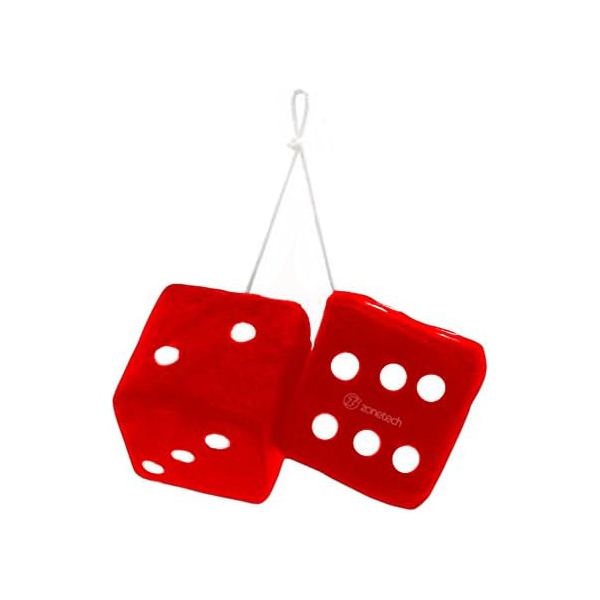 Zone Tech® Plush Fuzzy Dice For Rear View Mirror - Red Dice