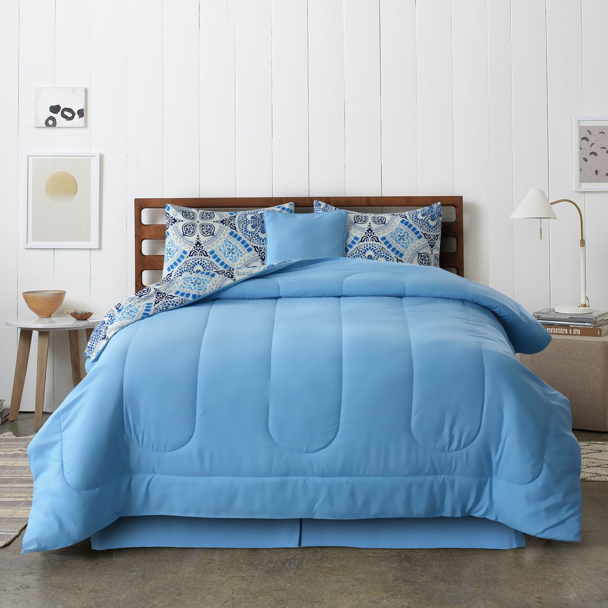 5-Piece Reversible Microfiber Bed Comforter Set - Queen-Aztec Sky