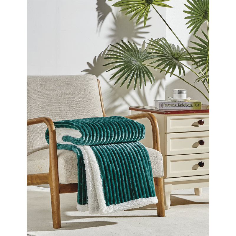 Sheradian Reversible Corduroy-Pattern Sherpa Throw Blanket - Teal