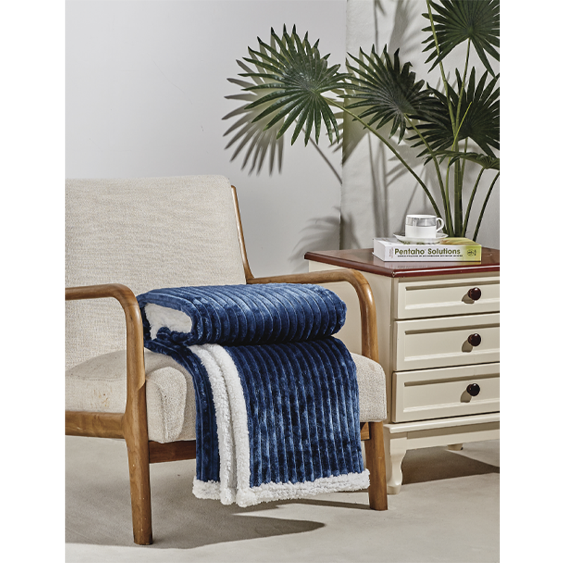 Sheradian Reversible Corduroy-Pattern Sherpa Throw Blanket - Navy