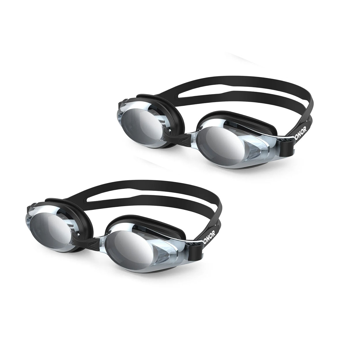 ZIONOR Adults G8 AntiFog Swim Goggles with UV Protection 2Pack  All Black Silver Lens