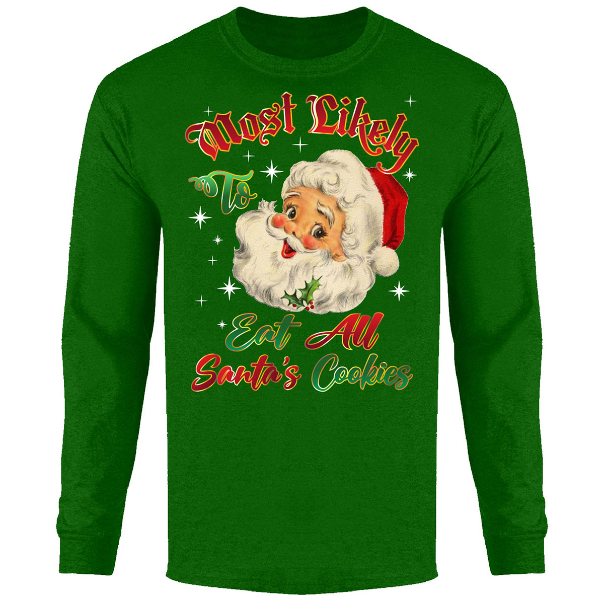 Men's Christmas Long Sleeve Shirt - Eat All Santa's Cookies - K.Green / S