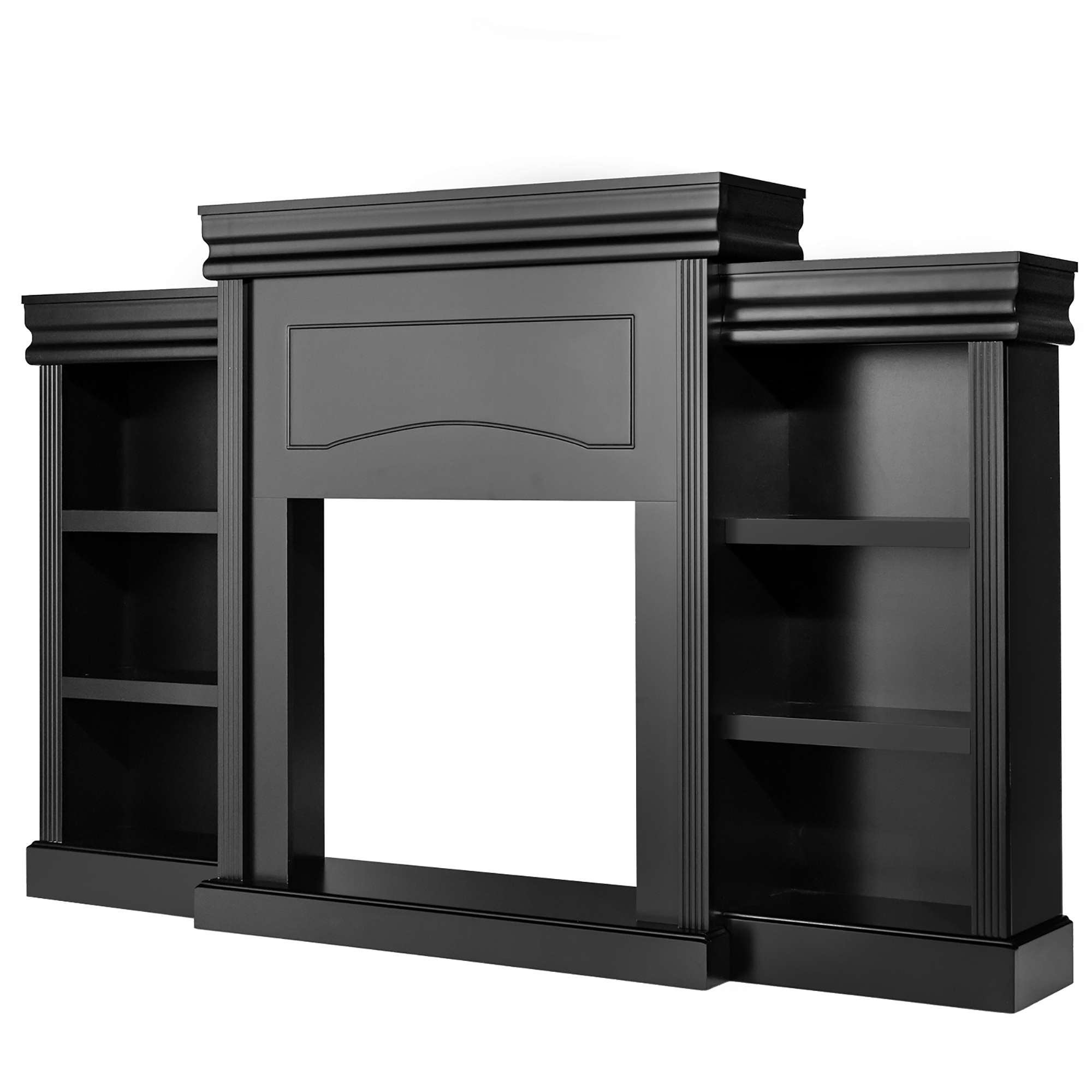 70-Inch Modern Fireplace Media Entertainment Center with Bookcase - Fireplace TV Stand BK