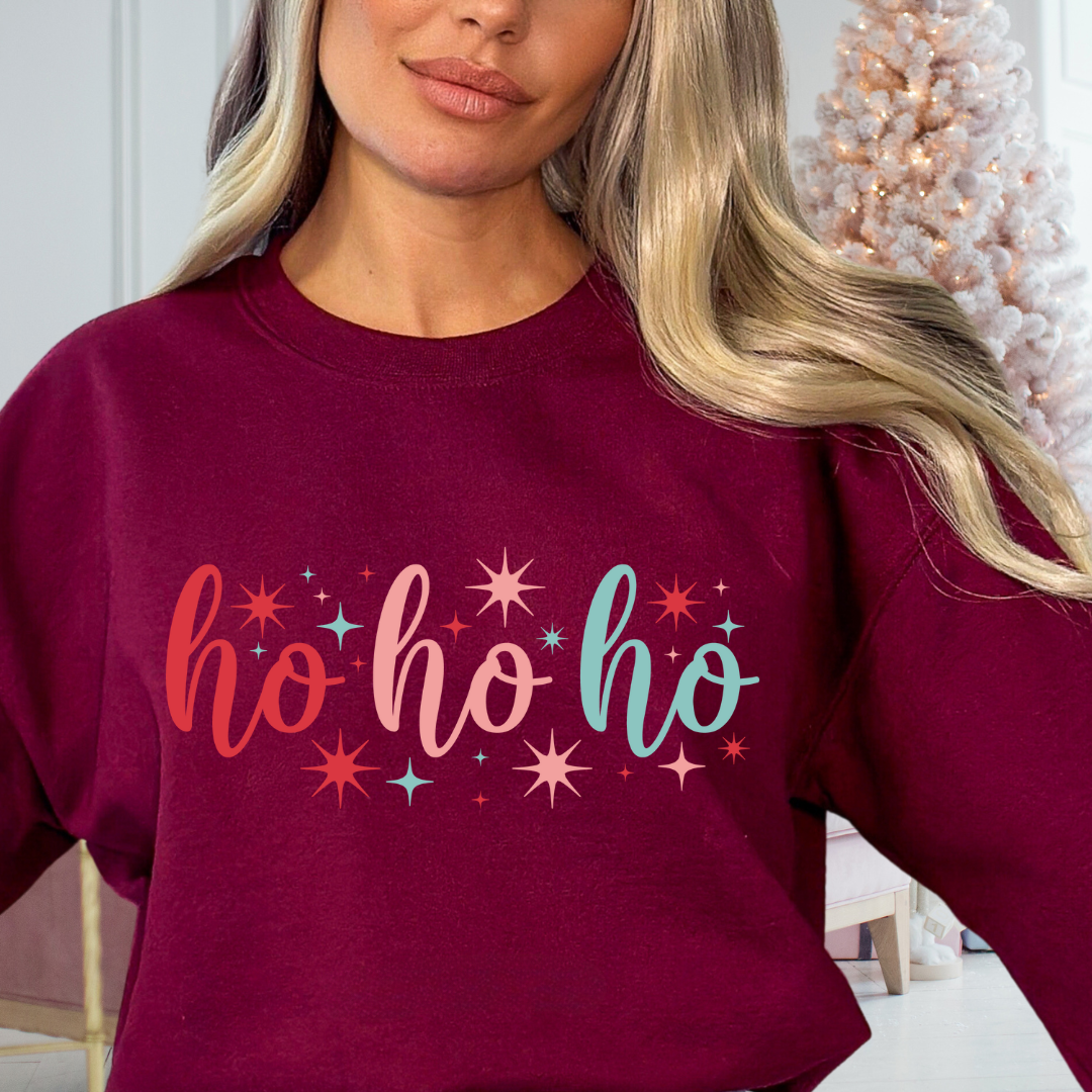 Women's "HO HO HO" Christmas Graphic Crew Neck Sweater - 3XL / Maroon