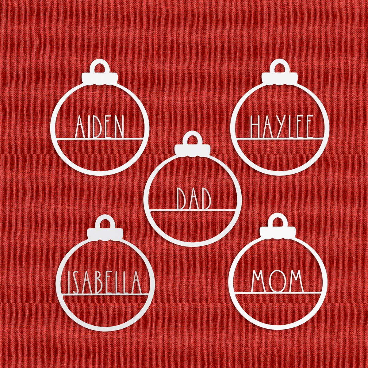 Personalized Name Christmas Ornament (5-Pack) - White Powder Coat Finish