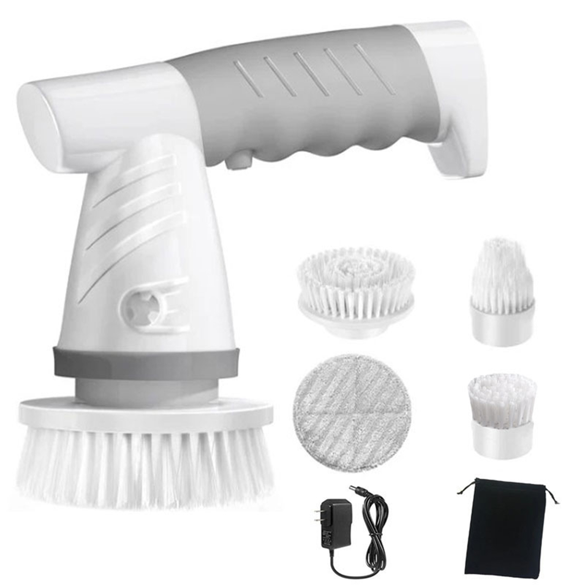 Handheld Electric Spin Scrubber with 4 Attachments - Grey