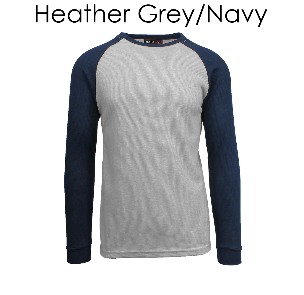Men's Cotton Blend Raglan Thermal - Heather Grey/Navy - Small