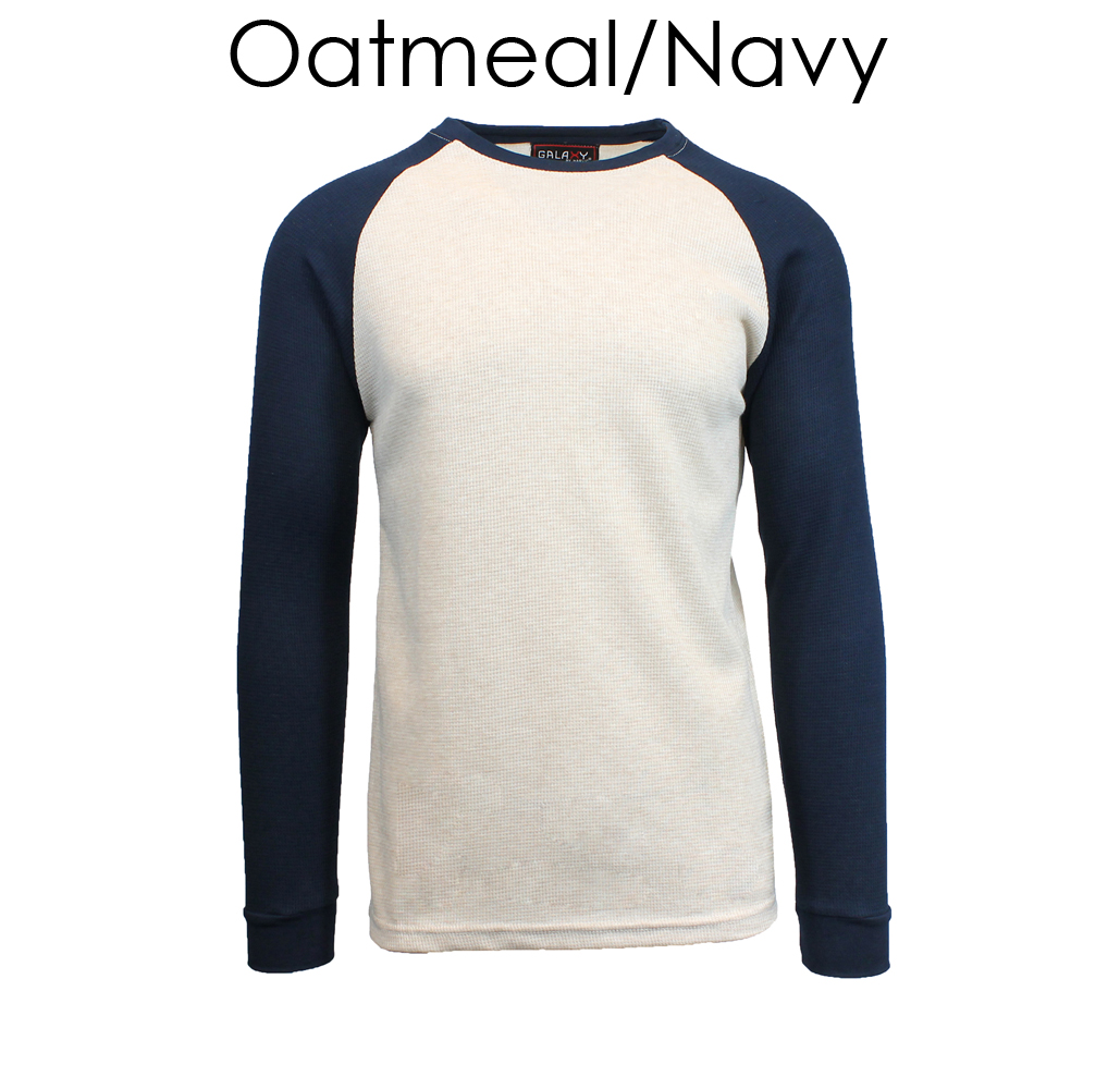 Men's Cotton Blend Raglan Thermal - Oatmeal/Navy - X-Large
