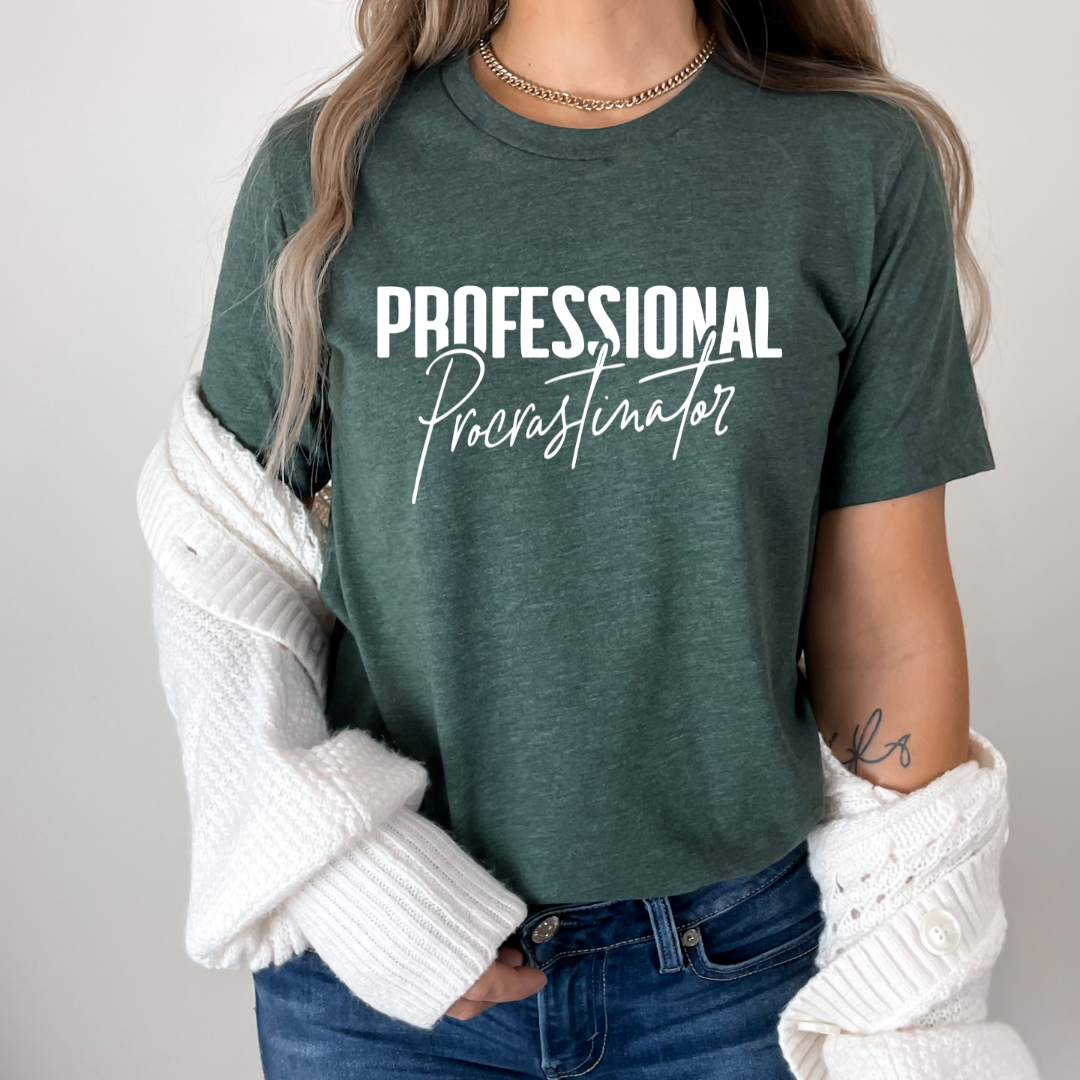Unisex 'Professional Procrastinator' Graphic T-Shirt - Large / Heather Forrest