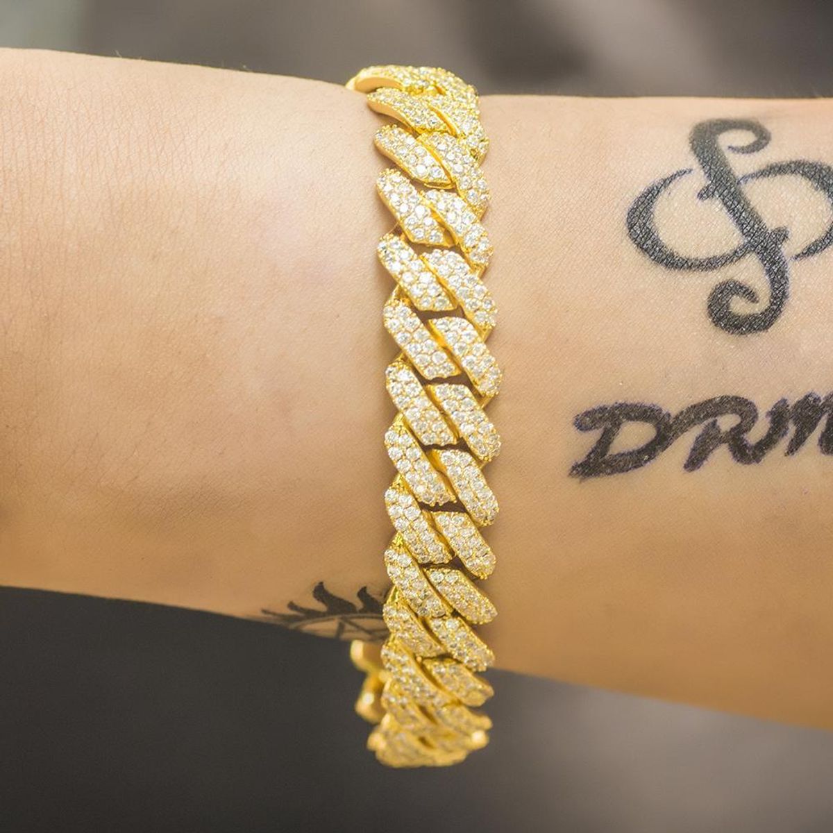 12MM Prong Cuban Link Bracelet Full Iced Out Jewelry 12MM Prong Cuban Link Bracelet Full Iced Out Jewelry Gold