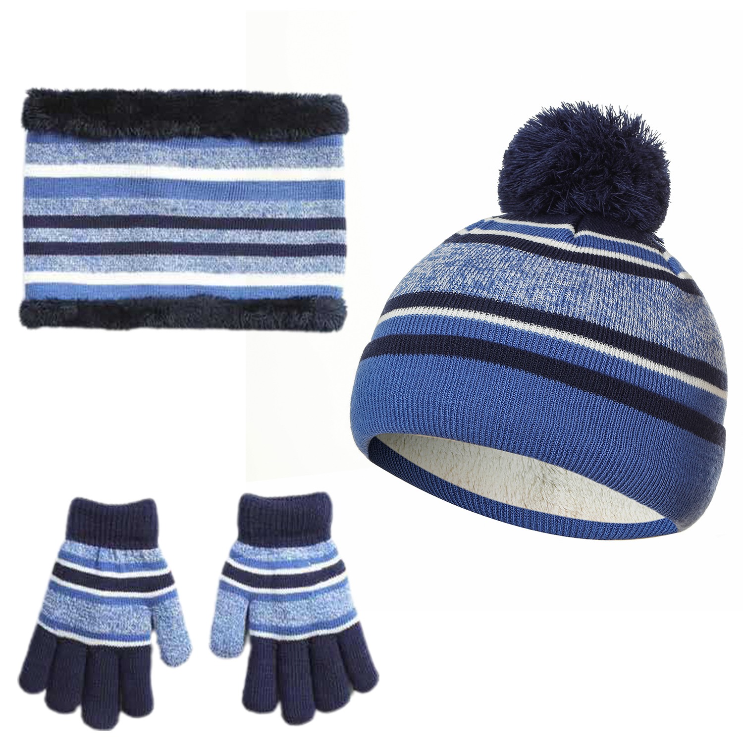 N'Polar™ Kids' Knitted Hat, Scarf, and Gloves - NPolar Kids Knitted Hat Scarf Gloves BLU