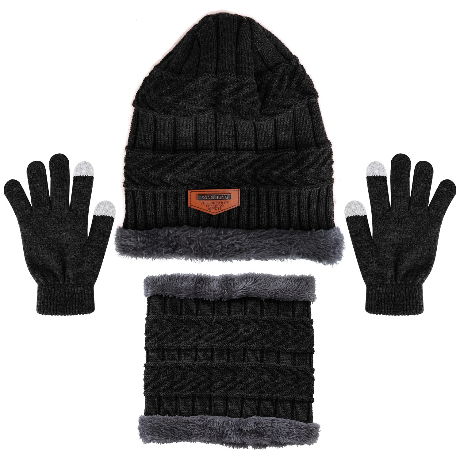 3-Piece Beanie Hat, Gloves, & Scarf Bundle - NPolar 3Pcs Beanie Hat Glove Scarf Set B