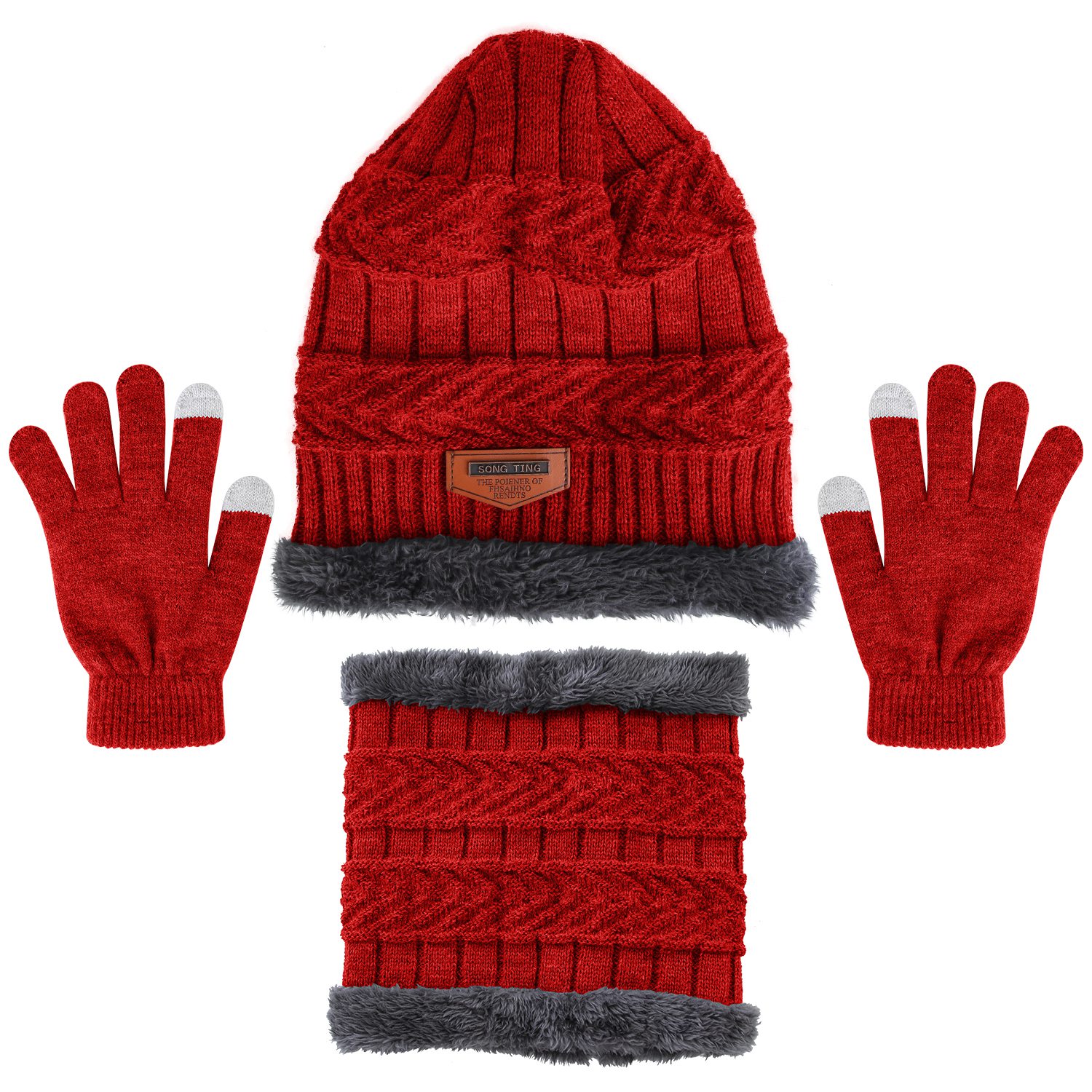 3-Piece Beanie Hat, Gloves, & Scarf Bundle - NPolar 3Pcs Beanie Hat Glove Scarf Set R