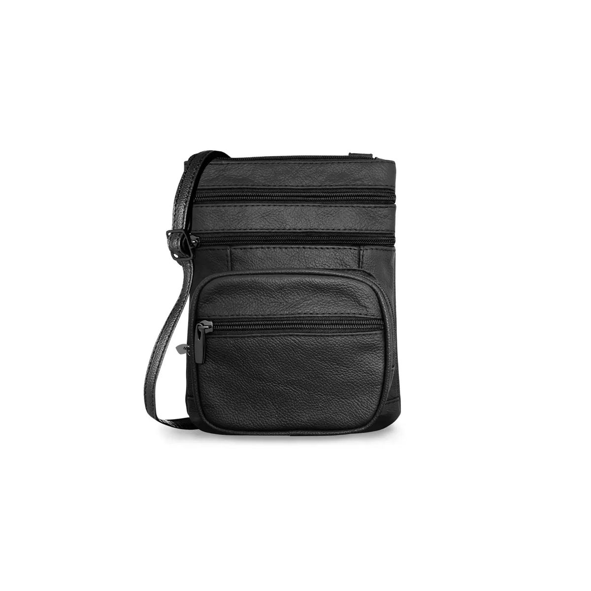 Genuine Leather MultiZippered Crossbody Bag  Black