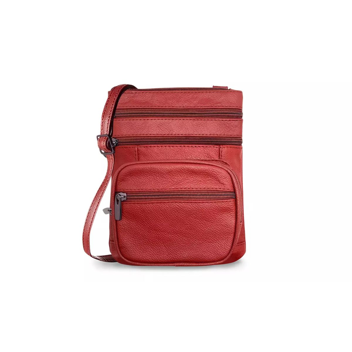 Genuine Leather MultiZippered Crossbody Bag  Red
