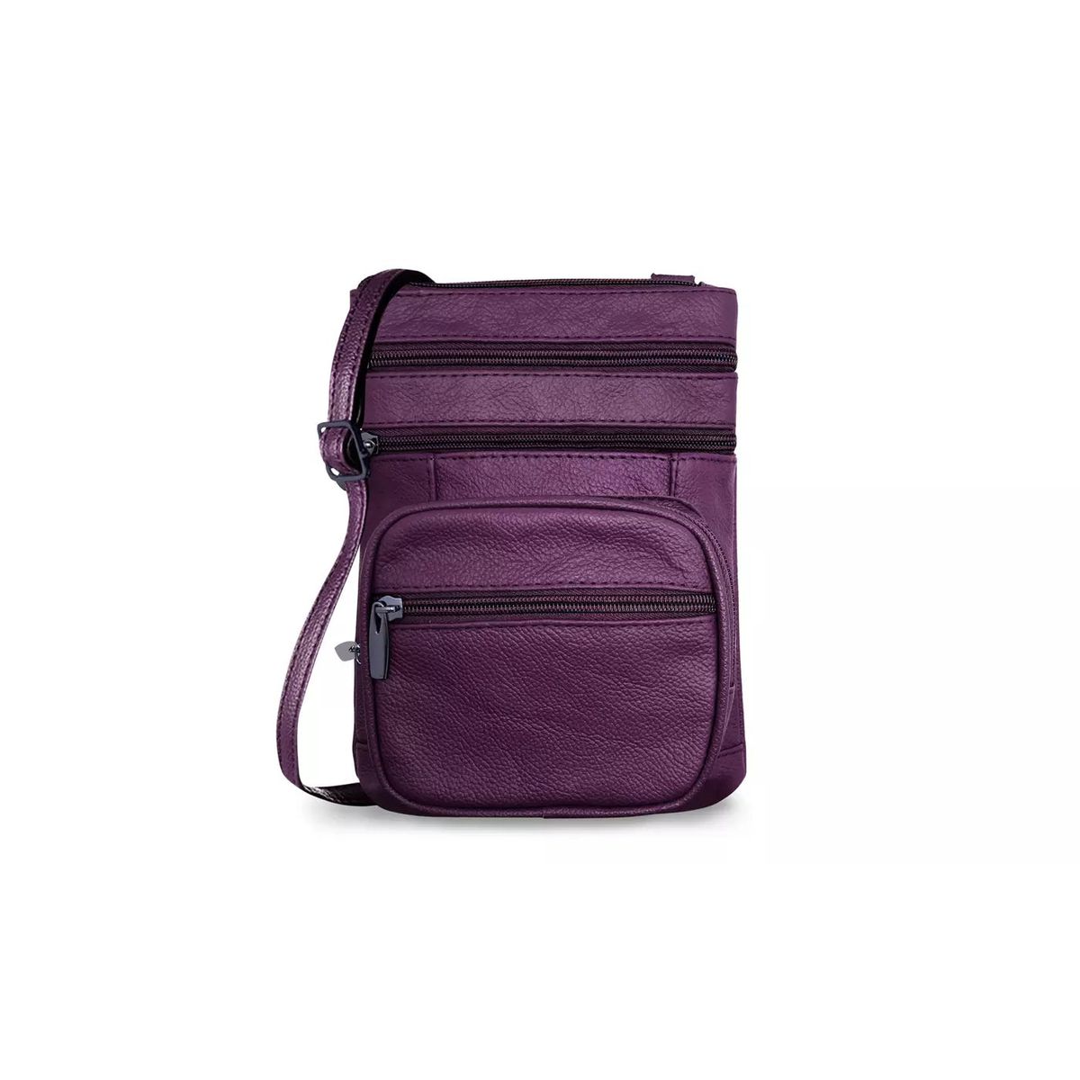 Genuine Leather MultiZippered Crossbody Bag  Purple