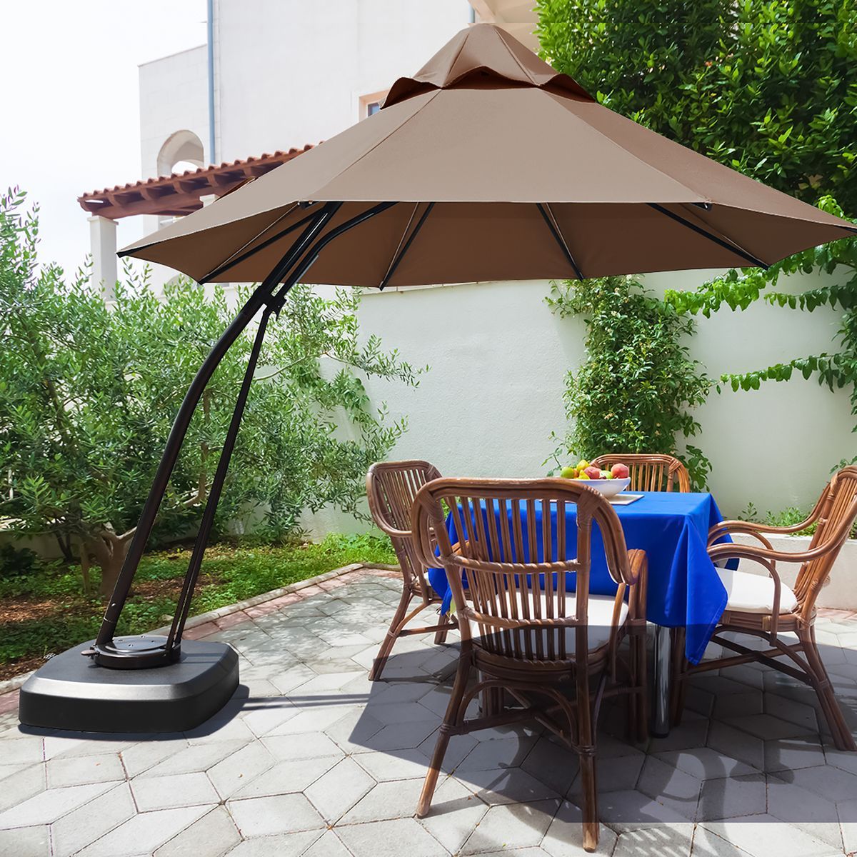 Outdoor Cantilever Offset Hanging Patio Umbrella - Tan