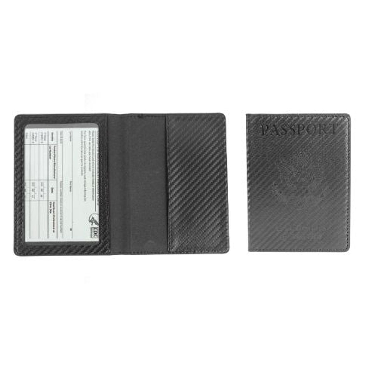 Passport Holder with Vaccination Card Protector   Carbon Fiber