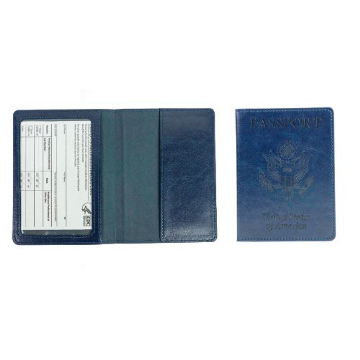 Passport Holder with Vaccination Card Protector   Dark Blue