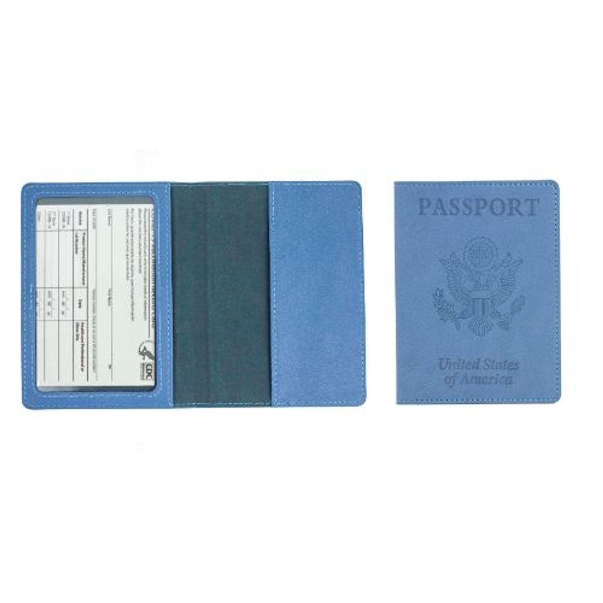 Passport Holder with Vaccination Card Protector   Light Blue