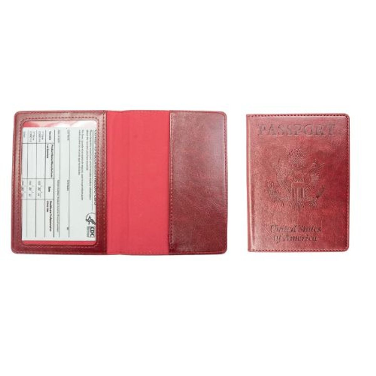 Passport Holder with Vaccination Card Protector   Burgundy