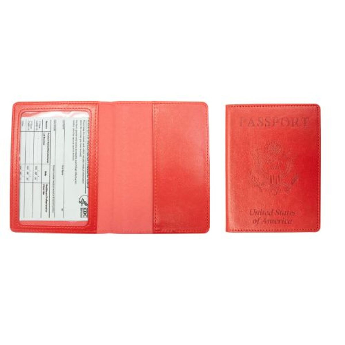 Passport Holder with Vaccination Card Protector   Red