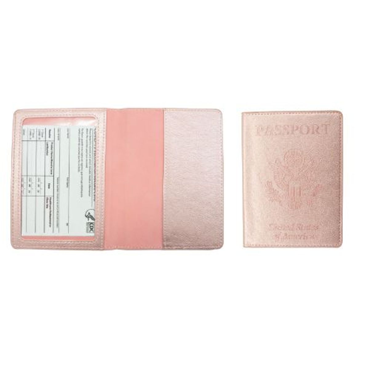 Passport Holder with Vaccination Card Protector   Rose Gold