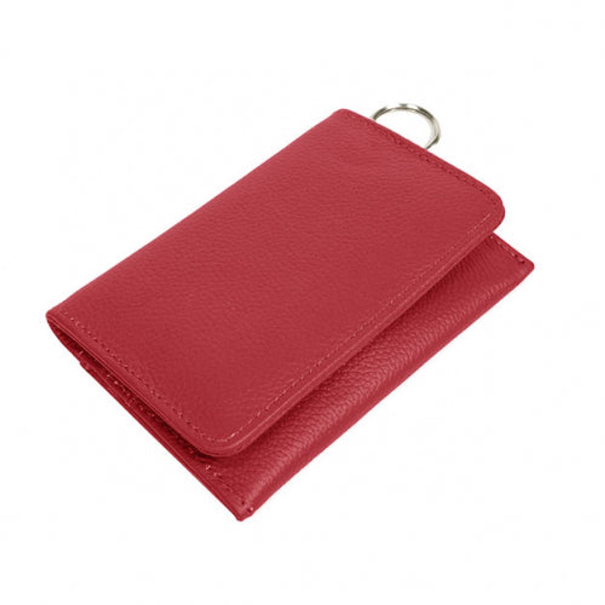 RFID Genuine Leather Key Ring Wallet - Red