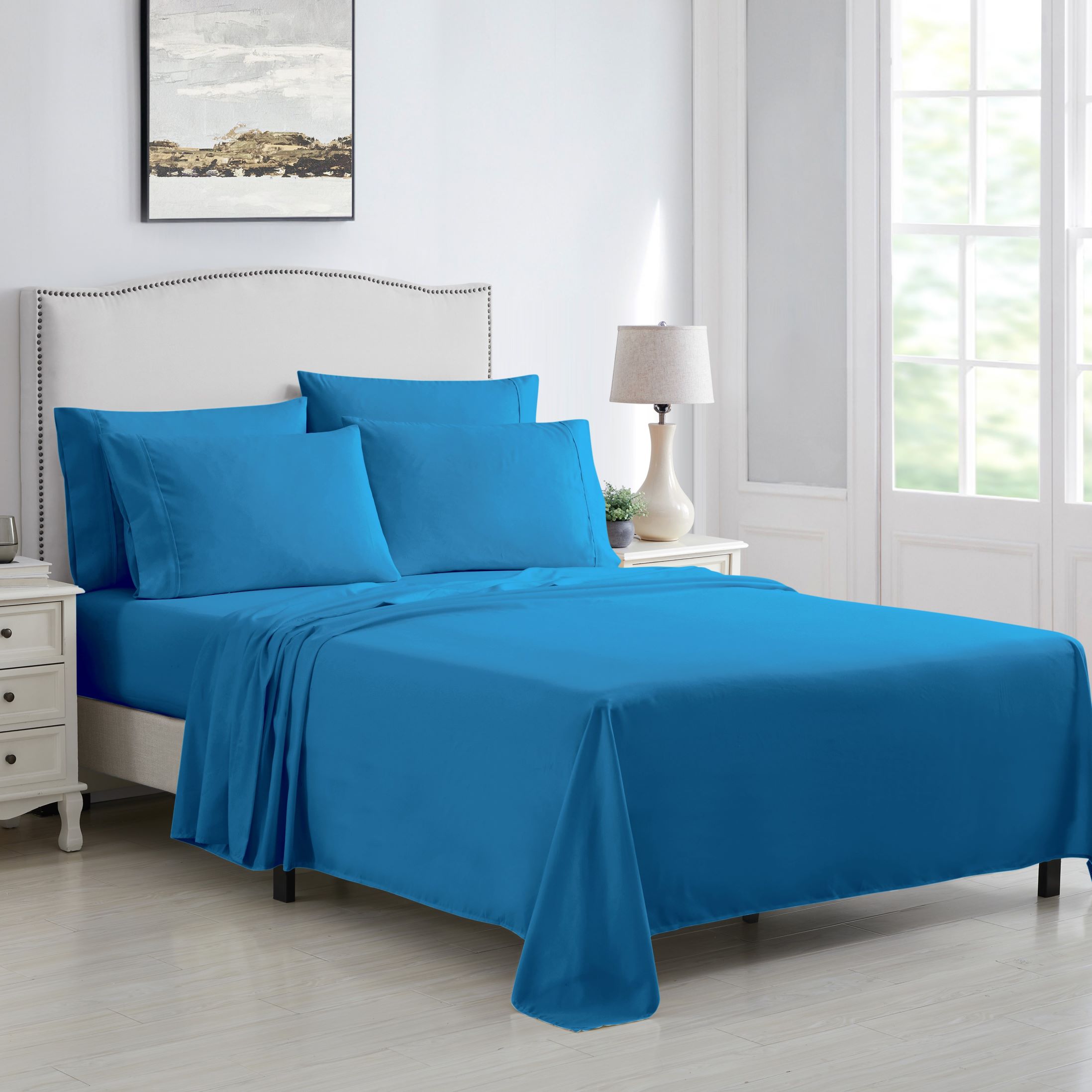 Kathy Ireland&reg; 6-Piece Brushed Microfiber Sheet Set - Kathy Ireland 6 Piece Brushed Microfiber Sheet Set - Full, Cobalt Blue