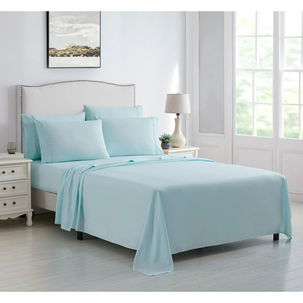 Kathy Ireland® 6-Piece Brushed Microfiber Sheet Set - Kathy Ireland 6 Piece Brushed Microfiber Sheet Set - King, Light Blue